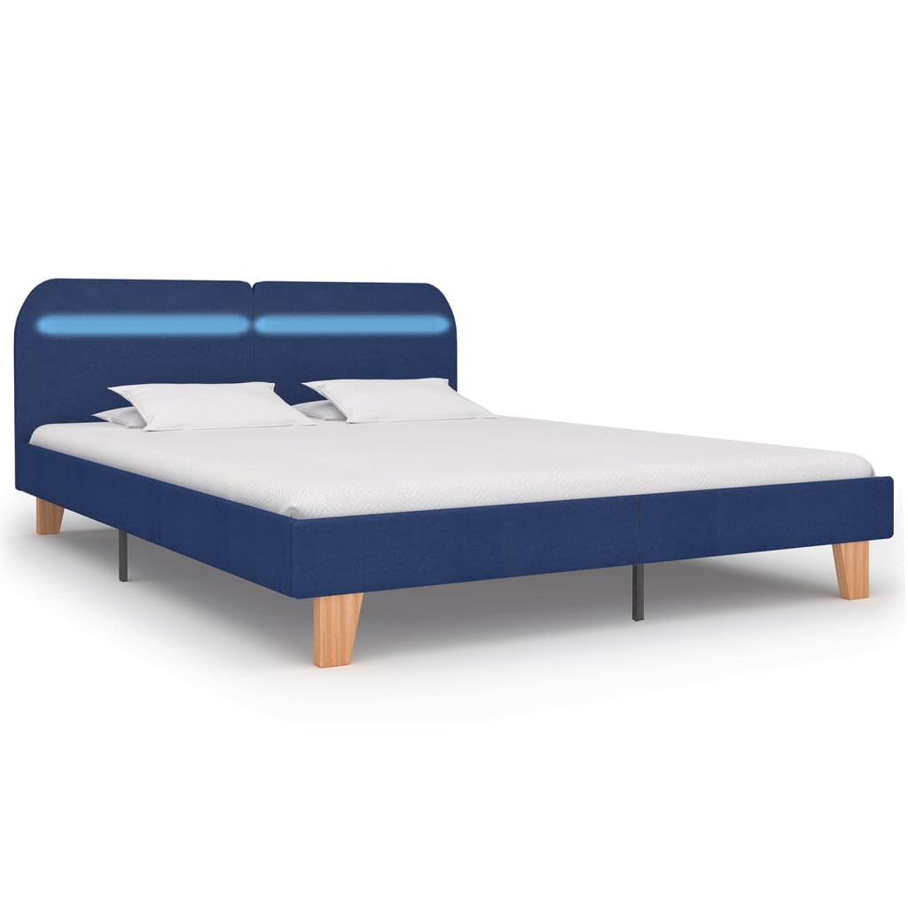 Estructura de cama con LED sin colchón tela azul 160x200 cm