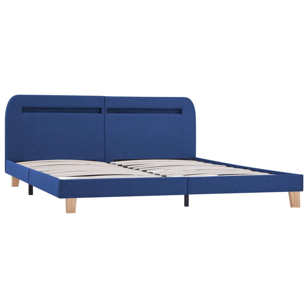 Estructura de cama con LED sin colchón tela azul 160x200 cm