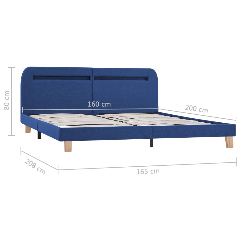 Estructura de cama con LED sin colchón tela azul 160x200 cm