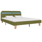 Estructura de cama con LED sin colchón tela verde 160x200 cm