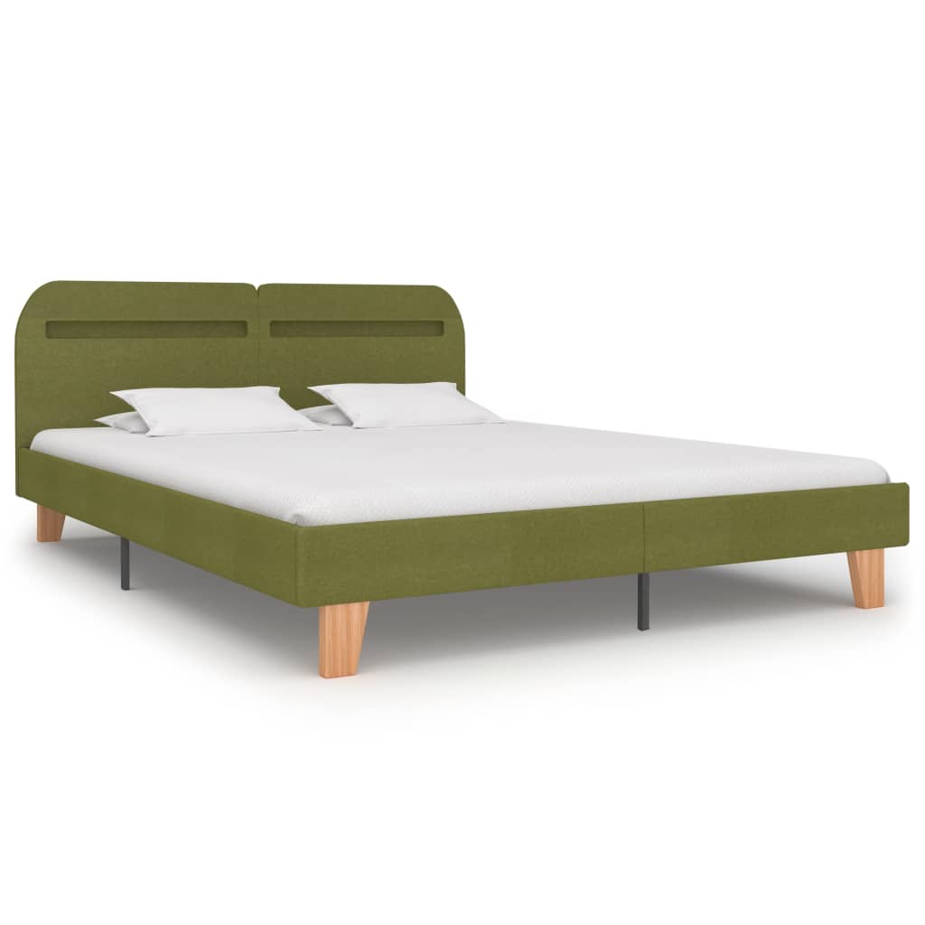 Estructura de cama con LED sin colchón tela verde 160x200 cm