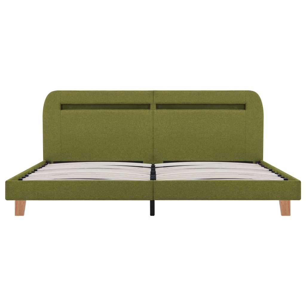 Estructura de cama con LED sin colchón tela verde 160x200 cm