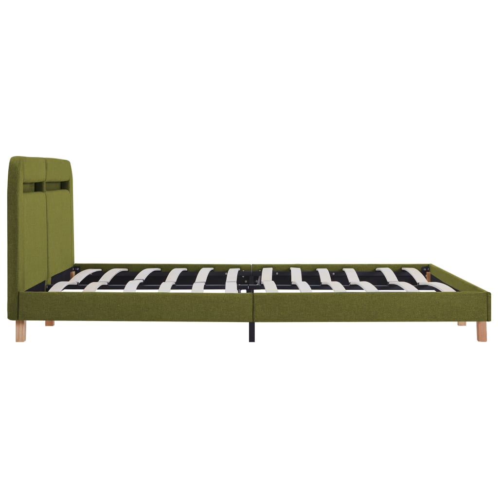 Estructura de cama con LED sin colchón tela verde 160x200 cm