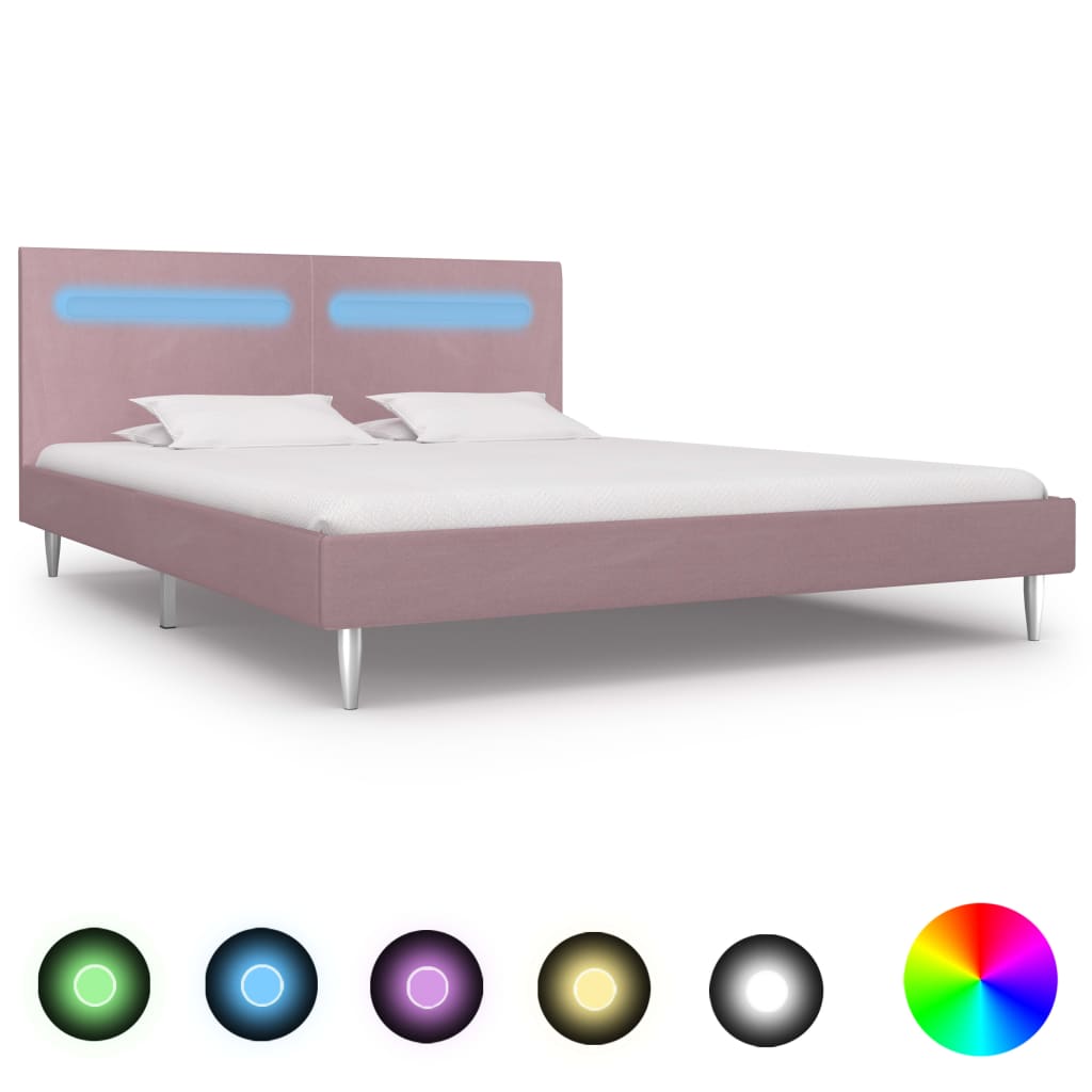 Estructura de cama con LED sin colchón tela azul 160x200 cm