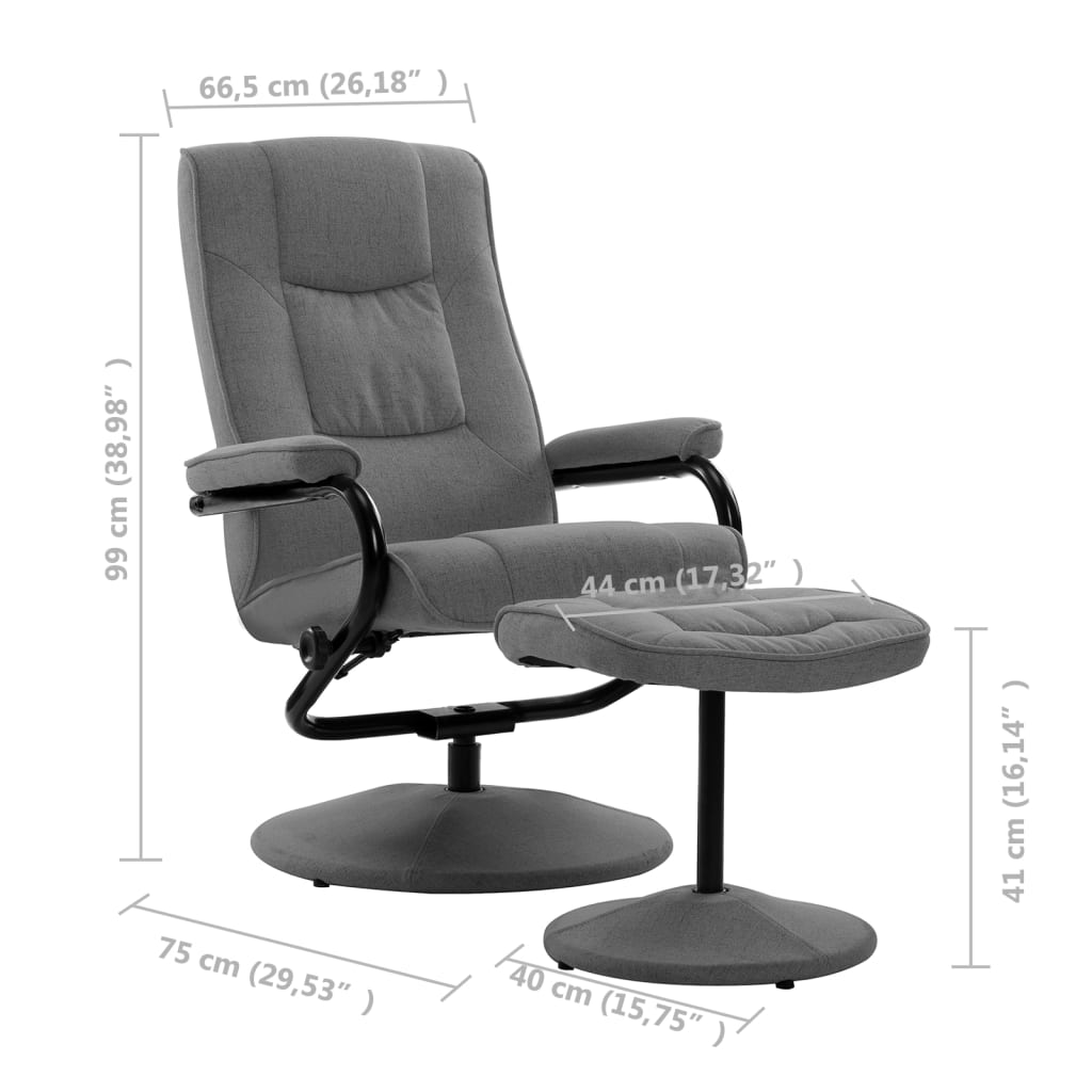 Sillón reclinable con reposapiés tela gris claro