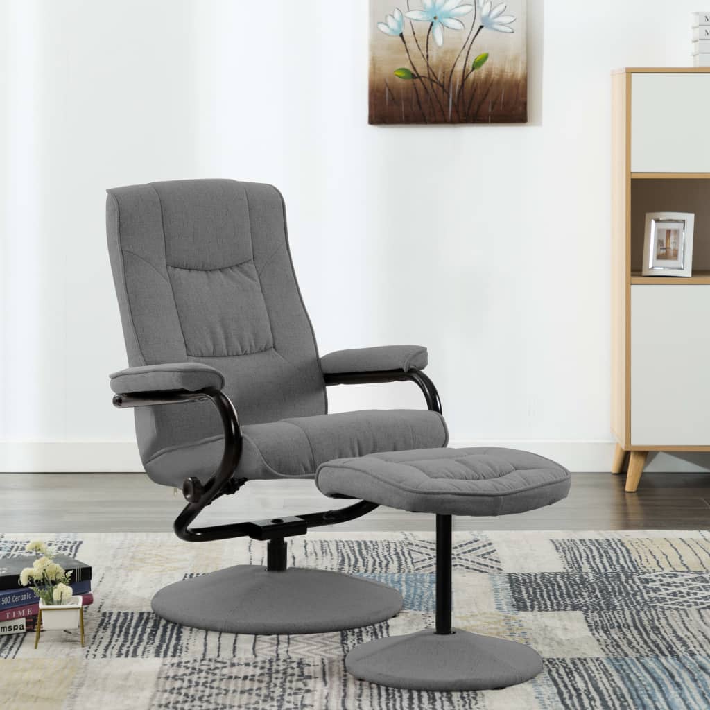 Sillón reclinable con reposapiés tela gris claro