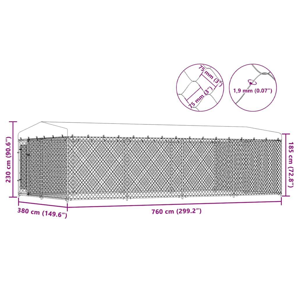 Perrera de exterior con techo 7,6x3,8x2,3 m