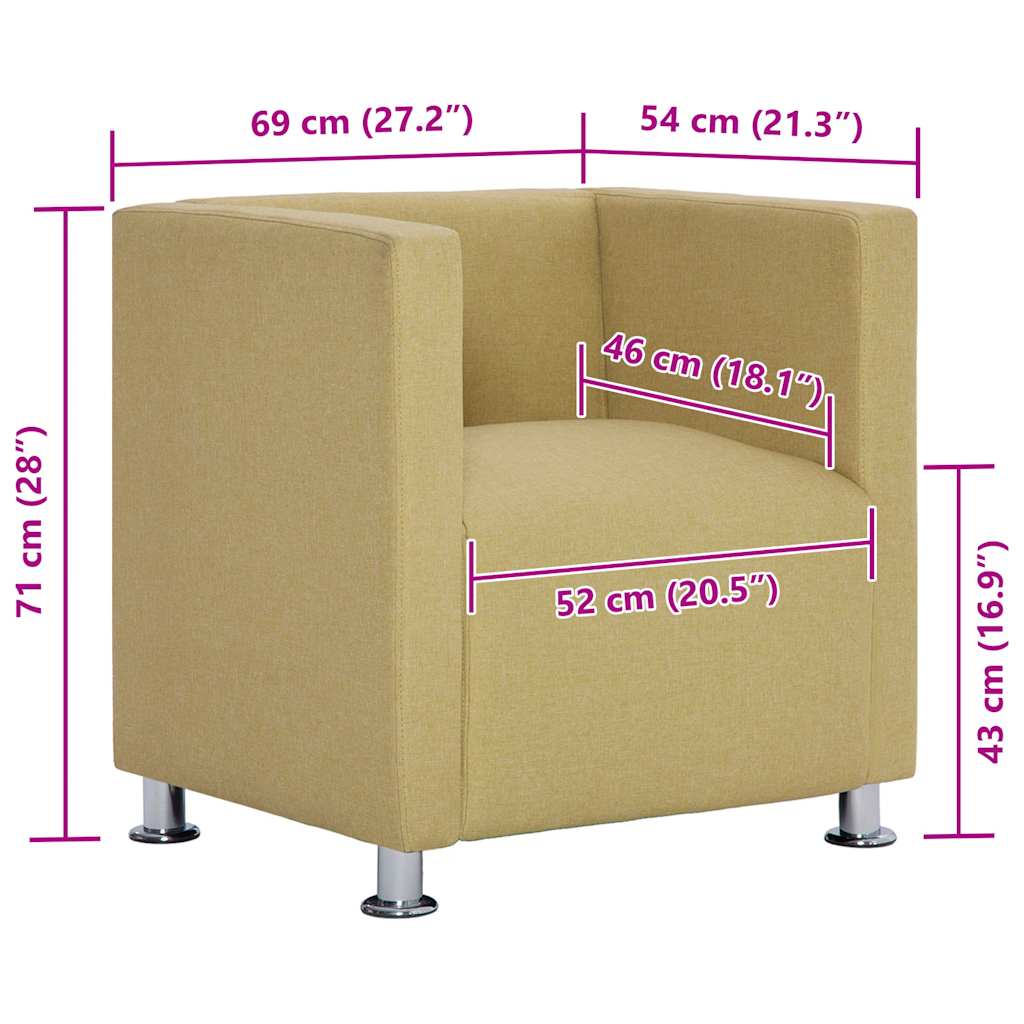 Sillón en forma de cubo de tela verde