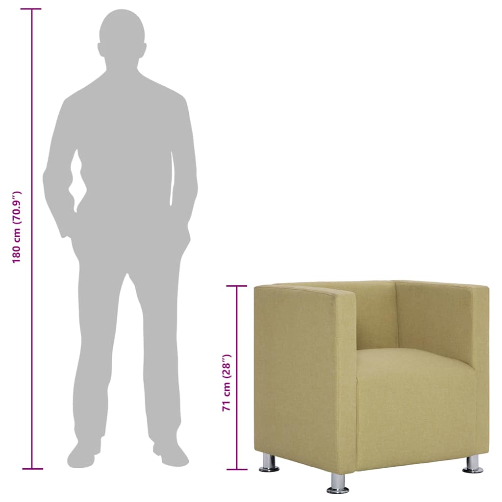 Sillón en forma de cubo de tela verde