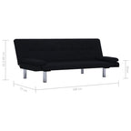 Sofá cama con dos almohadas de poliéster negro