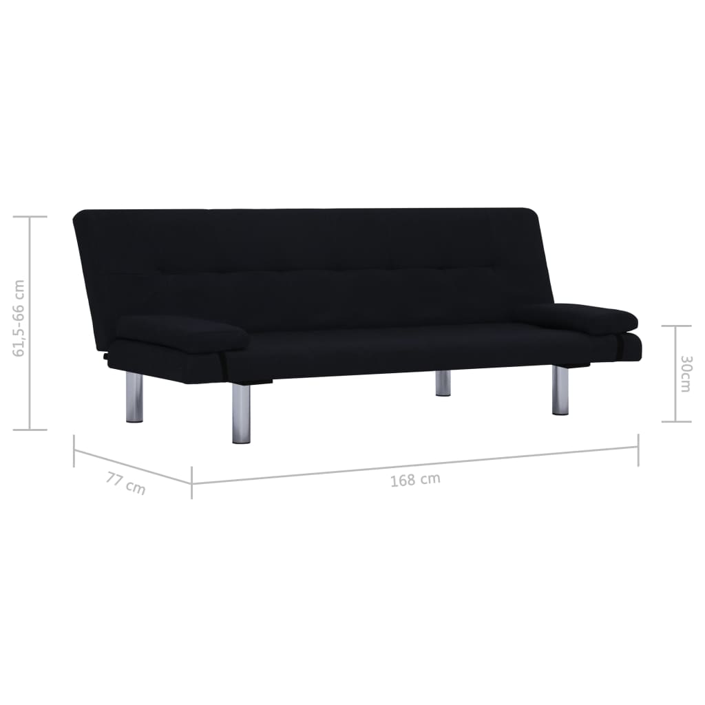 Sofá cama con dos almohadas de poliéster negro