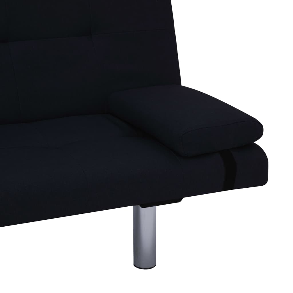 Sofá cama con dos almohadas de poliéster negro