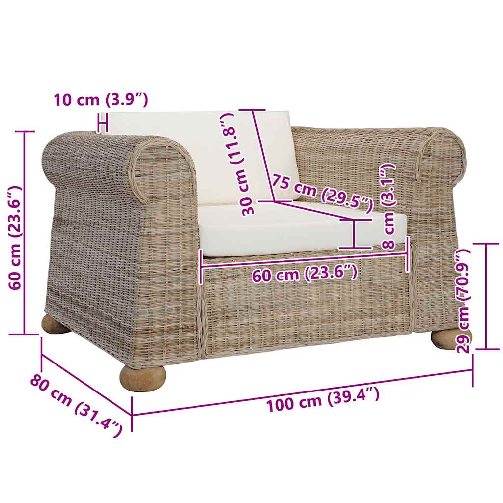 Sillón con cojines ratán natural