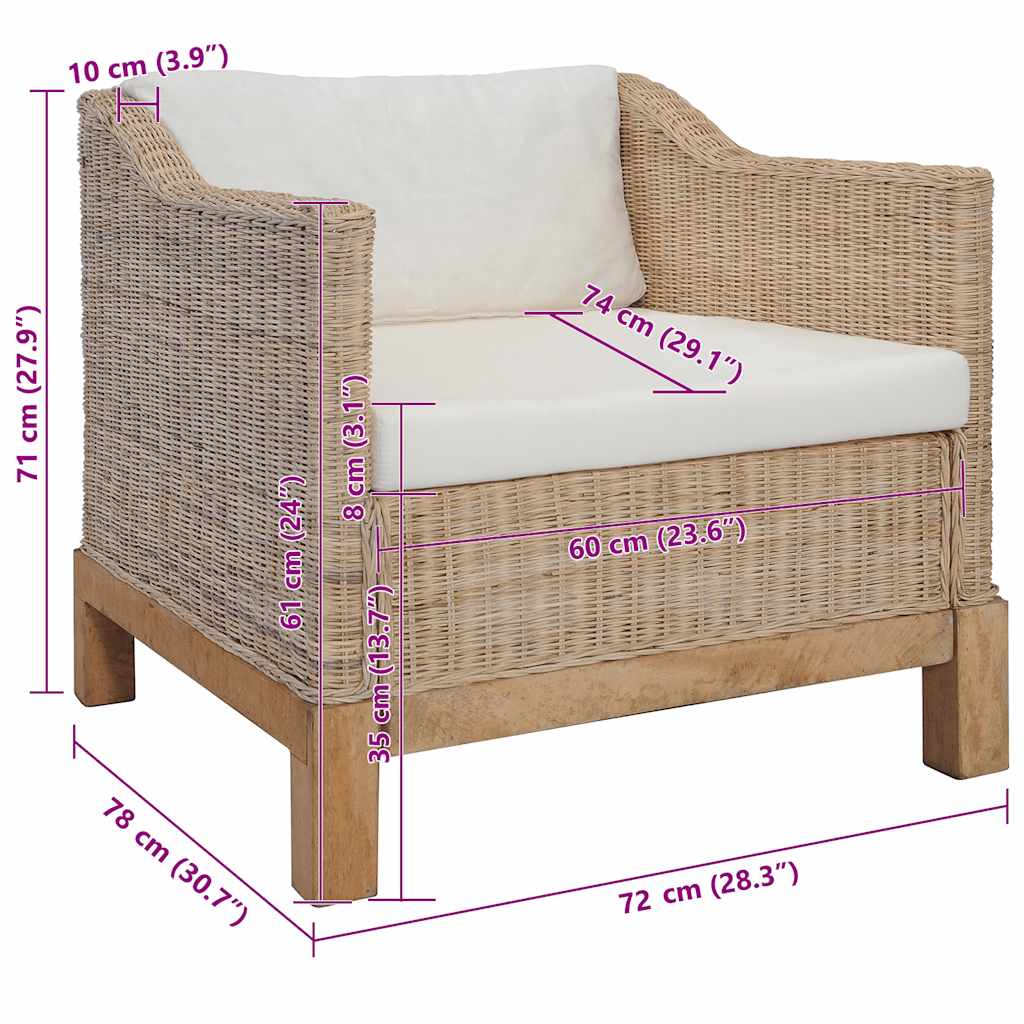 Sillón con cojines ratán natural