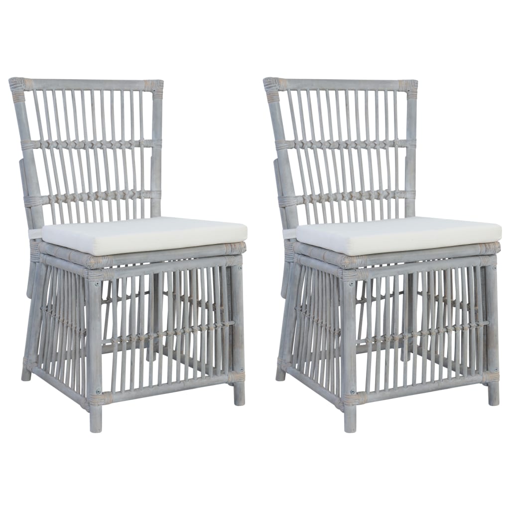 Sillas de comedor con cojines 2 unidades ratán natural gris