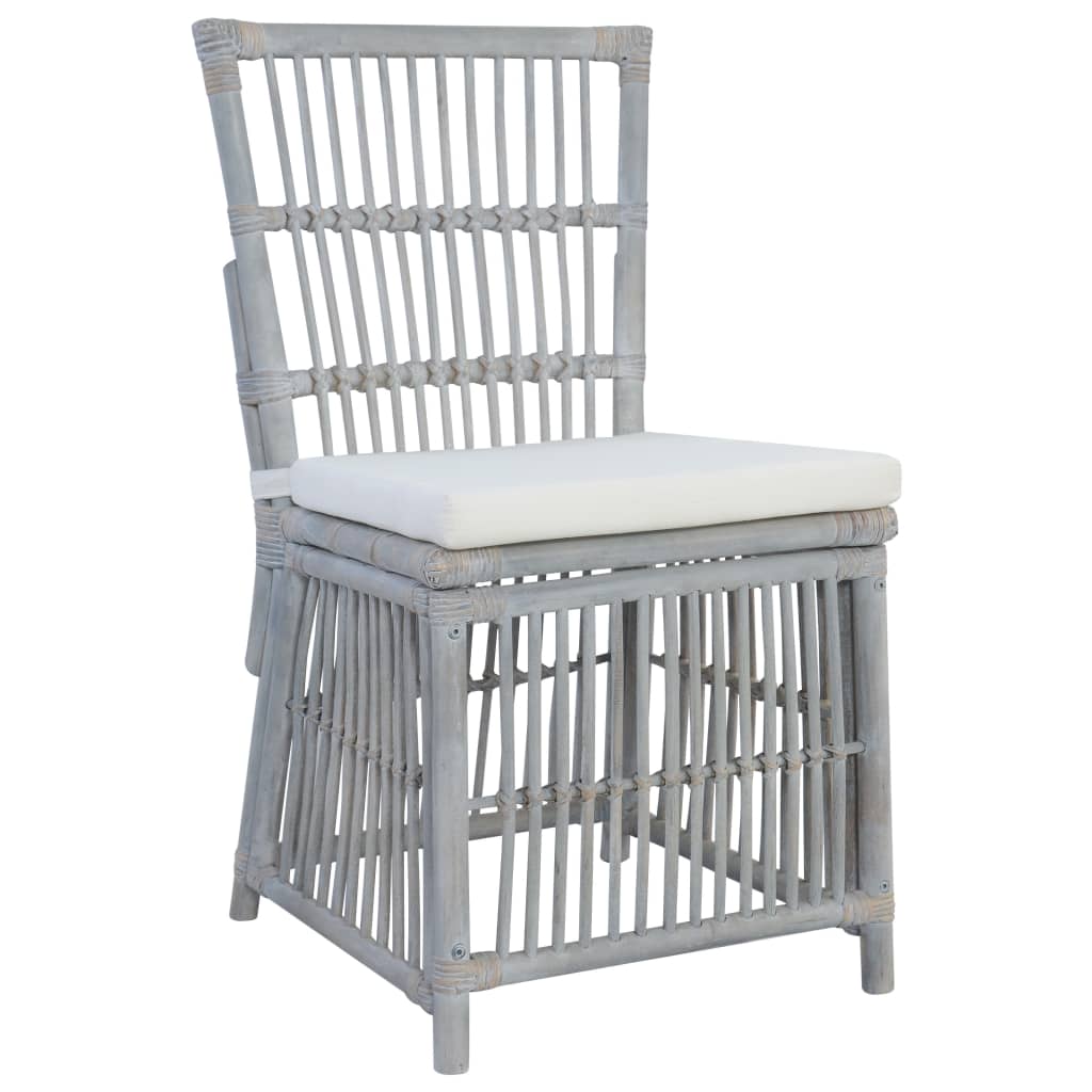 Sillas de comedor con cojines 2 unidades ratán natural gris
