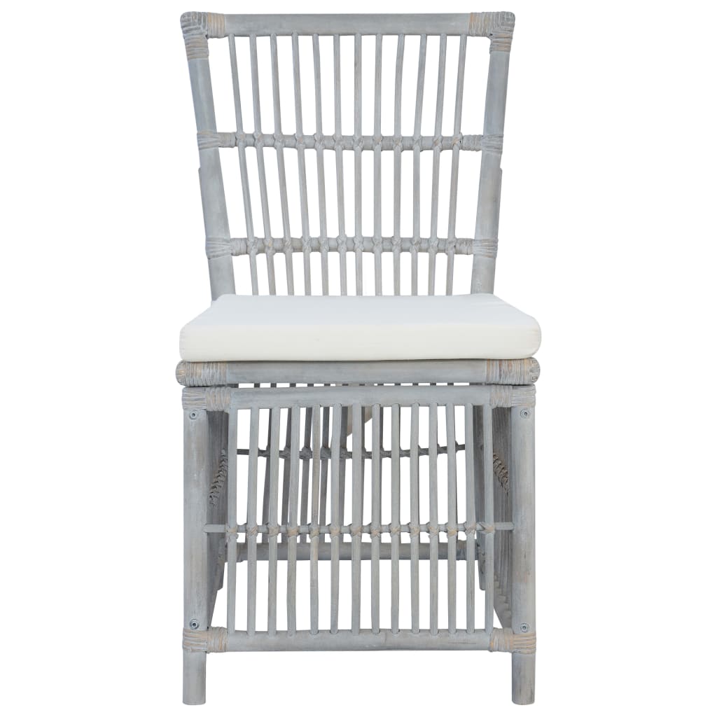 Sillas de comedor con cojines 2 unidades ratán natural gris
