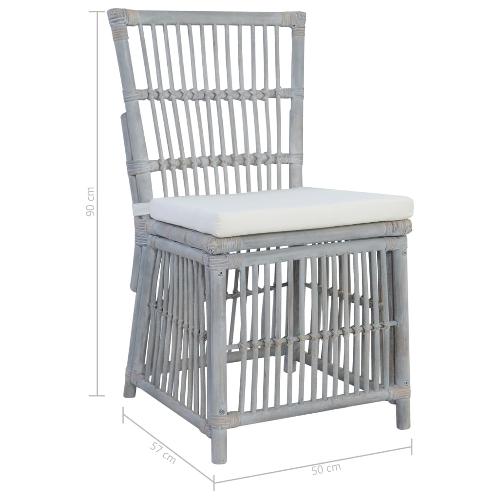 Sillas de comedor con cojines 2 unidades ratán natural gris