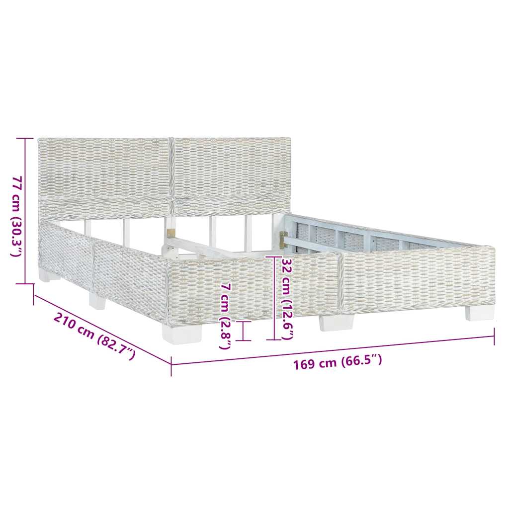 Estructura de cama de ratán natural gris 160x200 cm