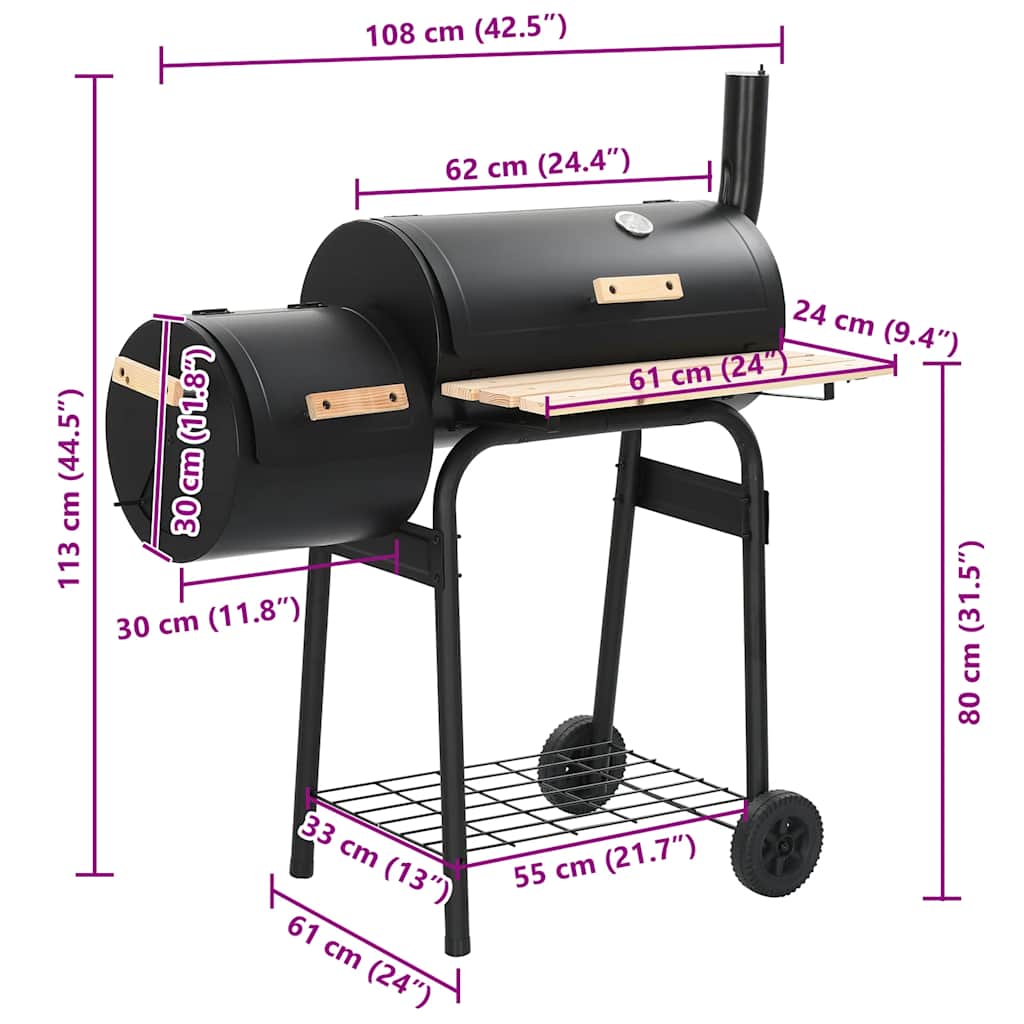 Barbacoa clásica de carbón con ahumador