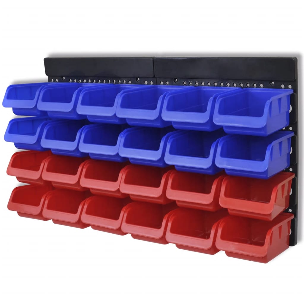 Cajas de almacenaje de garaje de pared 30 pzas azul y rojo