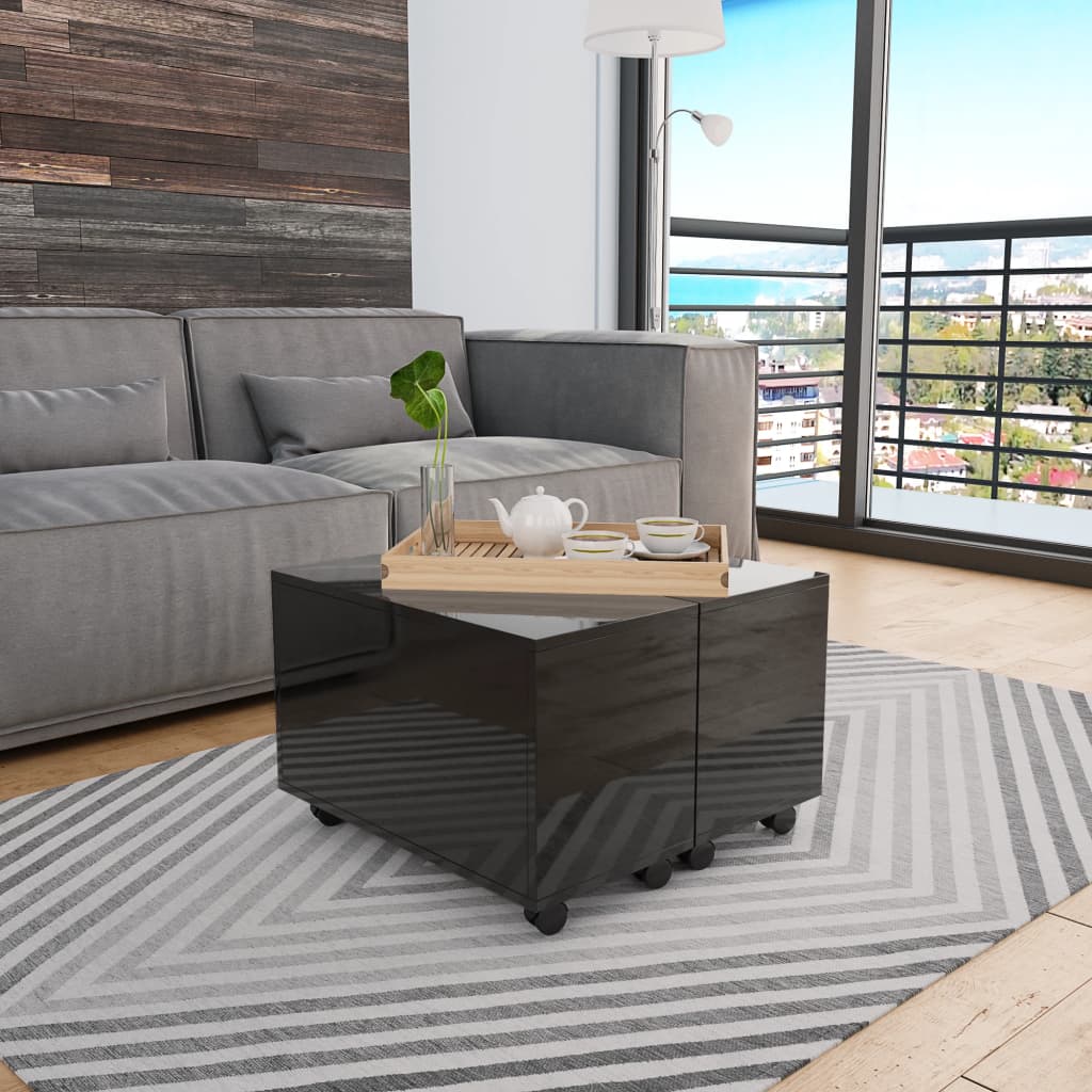 Mesa de centro madera contrachapada gris brillante 60x60x35cm