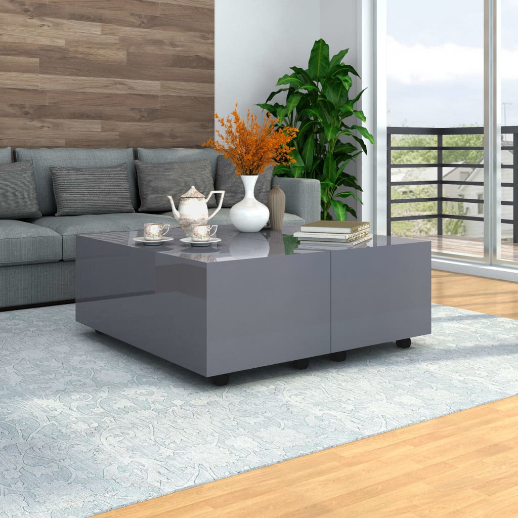 Mesa de centro blanco brillante 100x100x35 cm