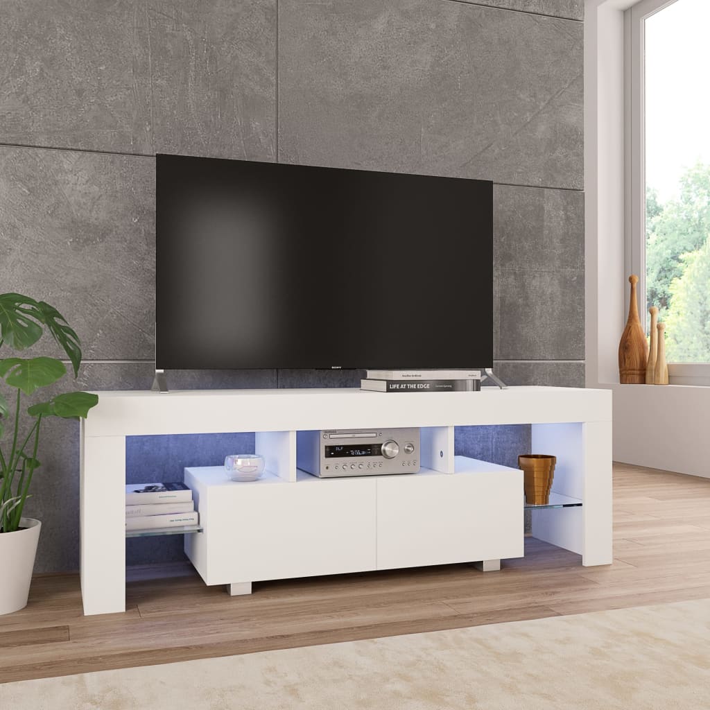 Móvel de TV com luzes LED cinzento brilhante 130x35x45 cm