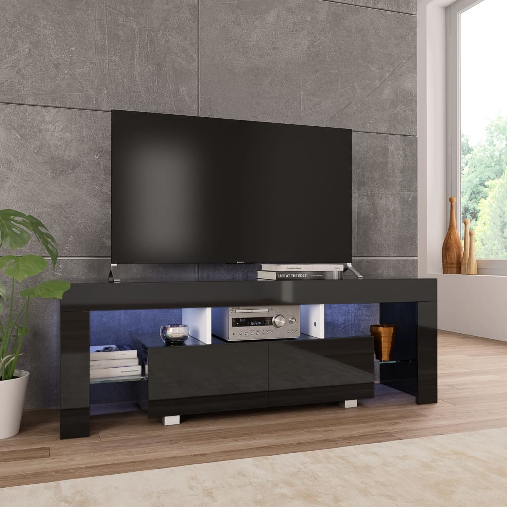 Móvel de TV com luzes LED cinzento brilhante 130x35x45 cm