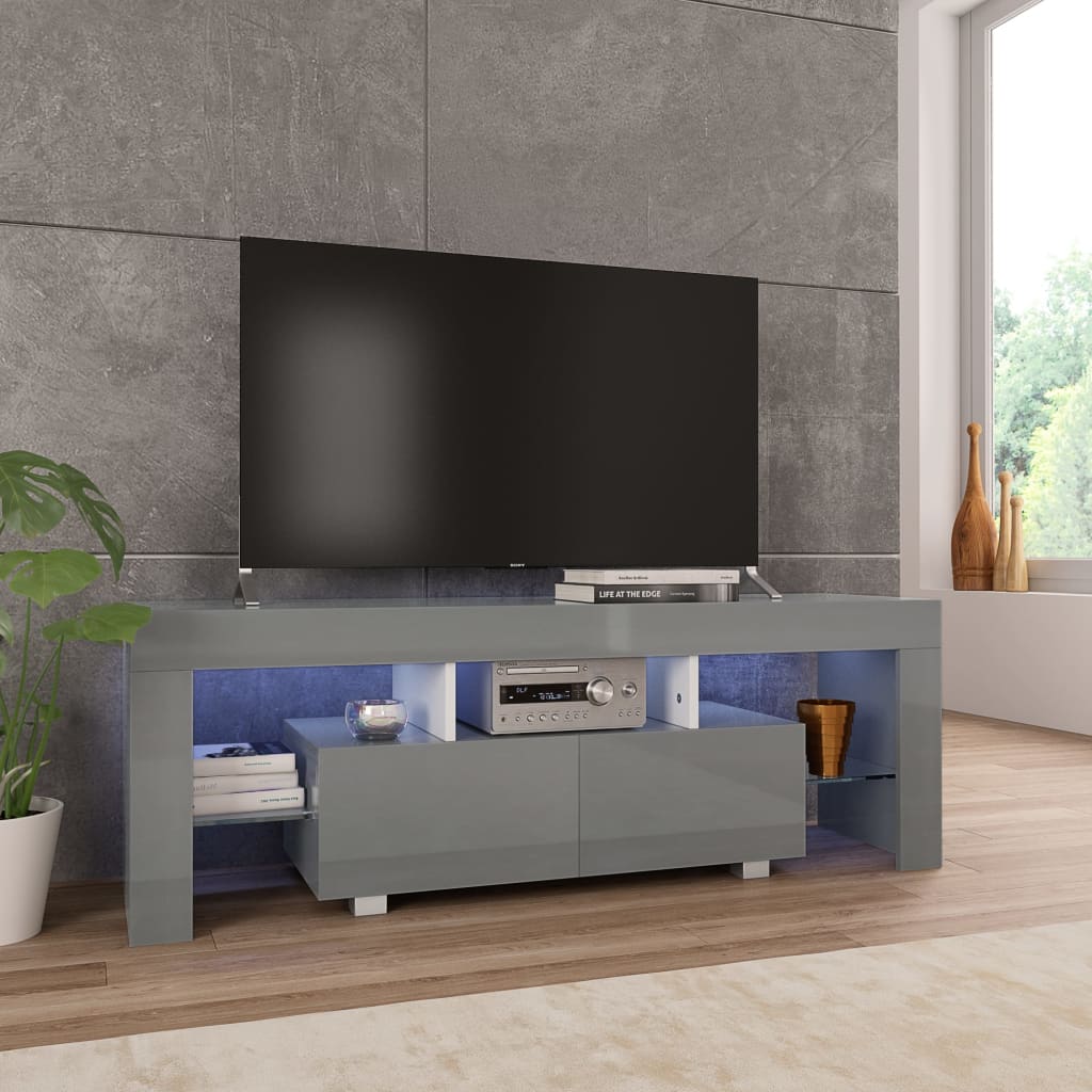 Móvel de TV com luzes LED cinzento brilhante 130x35x45 cm