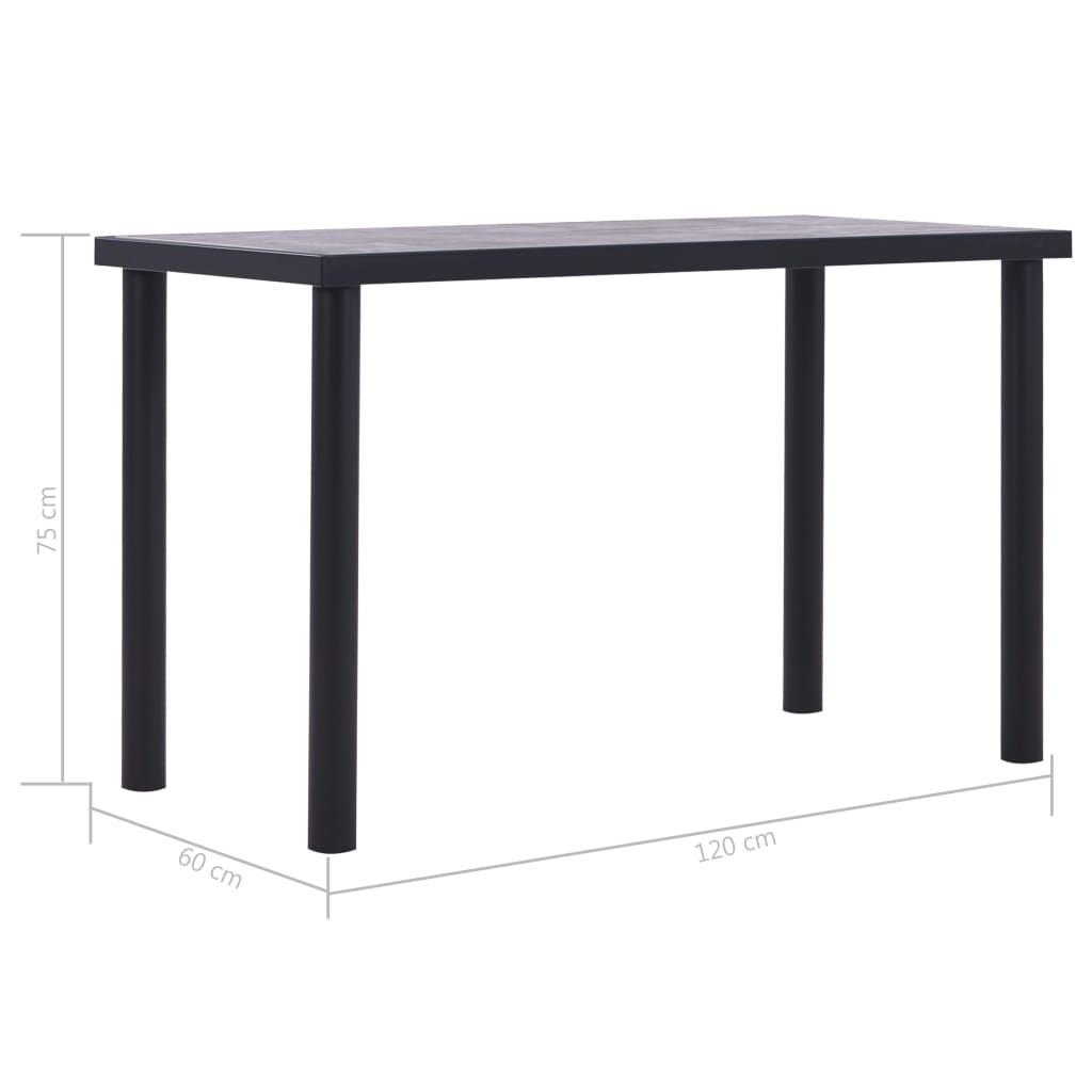 Mesa de comedor de MDF negro y gris hormigón 120x60x75 cm