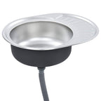 Fregadero cocina con colador y sifón acero inoxidable ovalado