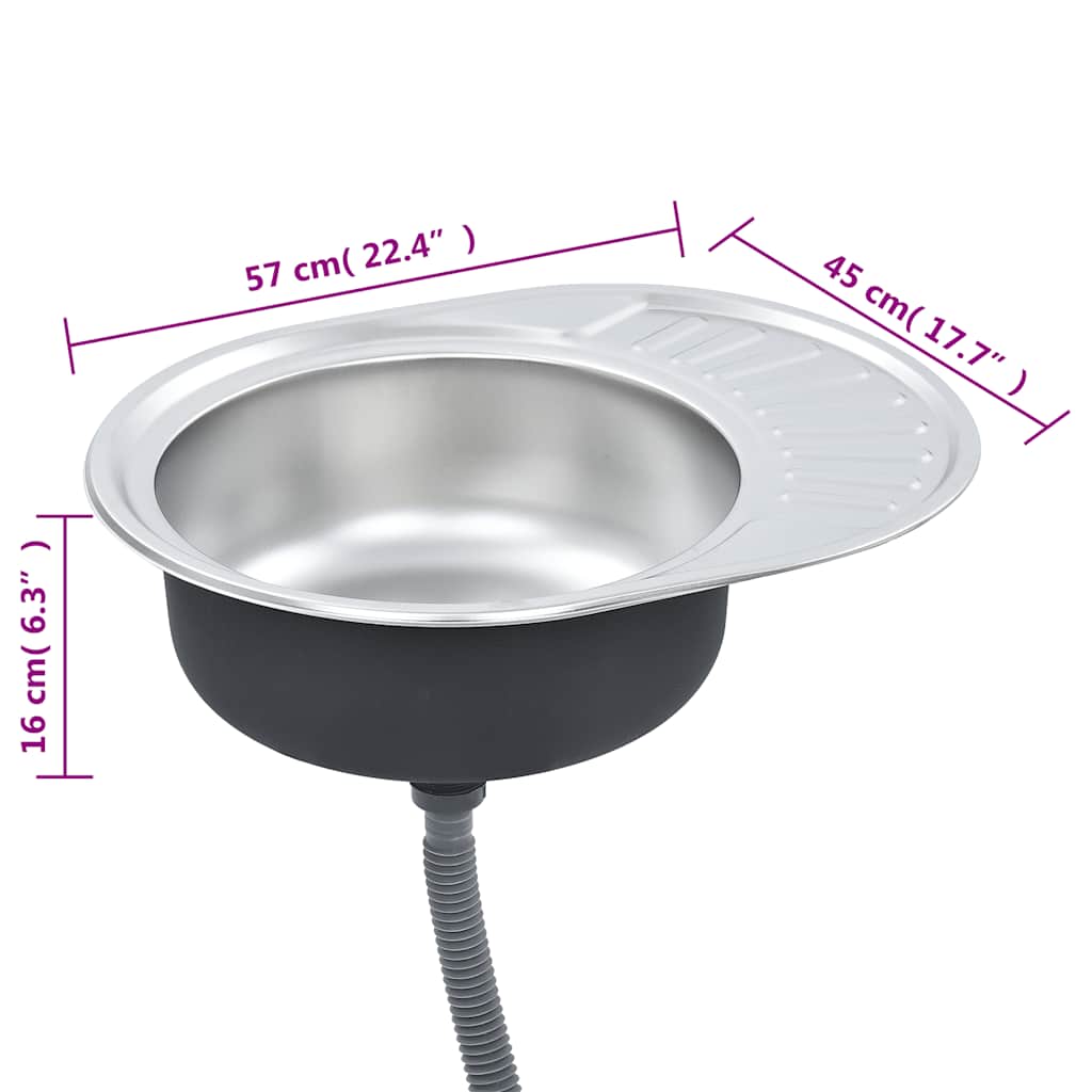 Fregadero cocina con colador y sifón acero inoxidable ovalado