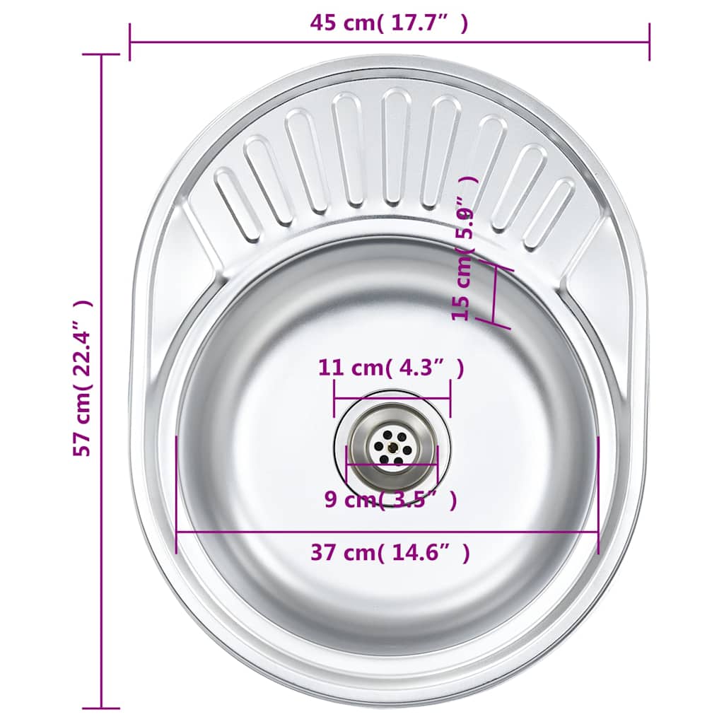 Fregadero cocina con colador y sifón acero inoxidable ovalado