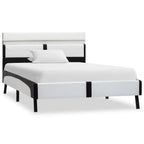 Estructura cama con LED cuero sintético blanco negro 90x200 cm