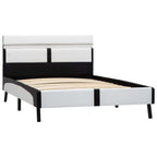 Estructura cama con LED cuero sintético blanco negro 90x200 cm