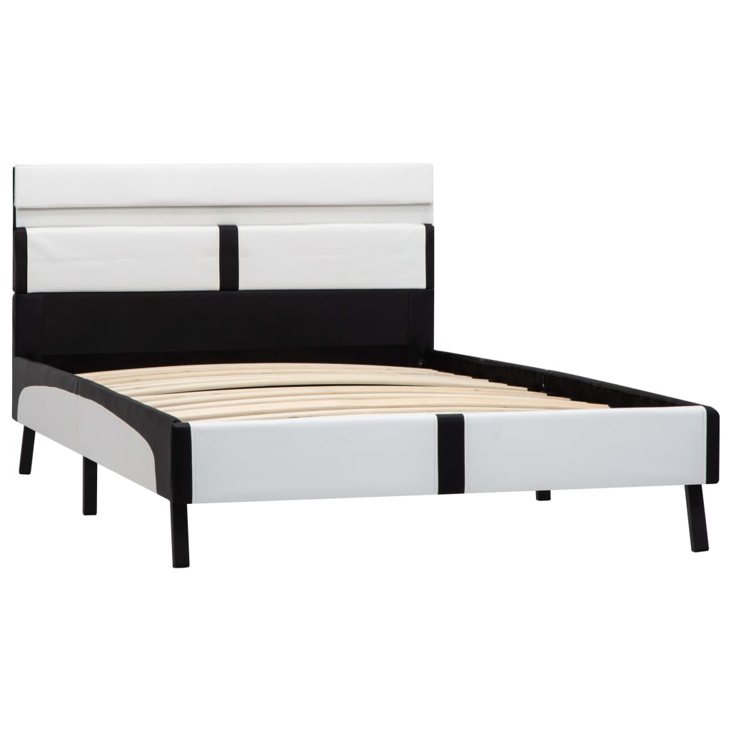 Estructura cama con LED cuero sintético blanco negro 90x200 cm