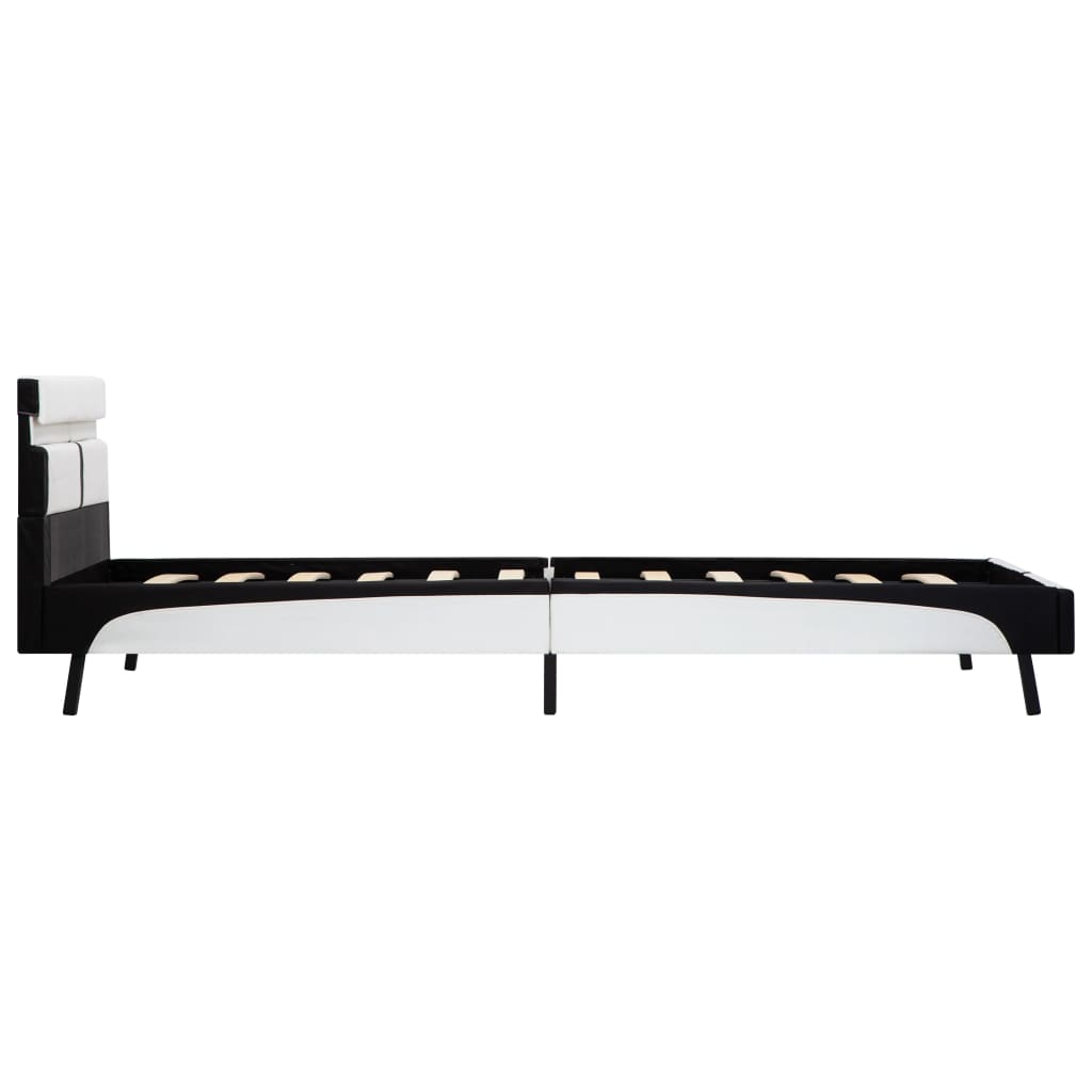 Estructura cama con LED cuero sintético blanco negro 90x200 cm