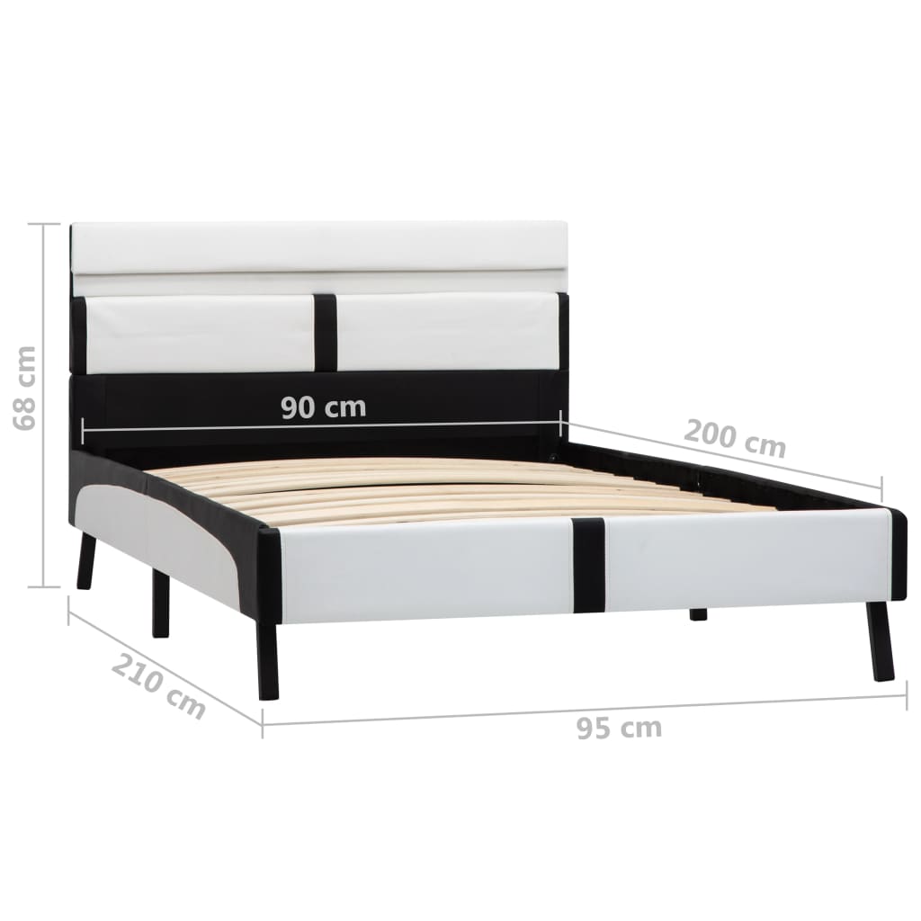 Estructura cama con LED cuero sintético blanco negro 90x200 cm