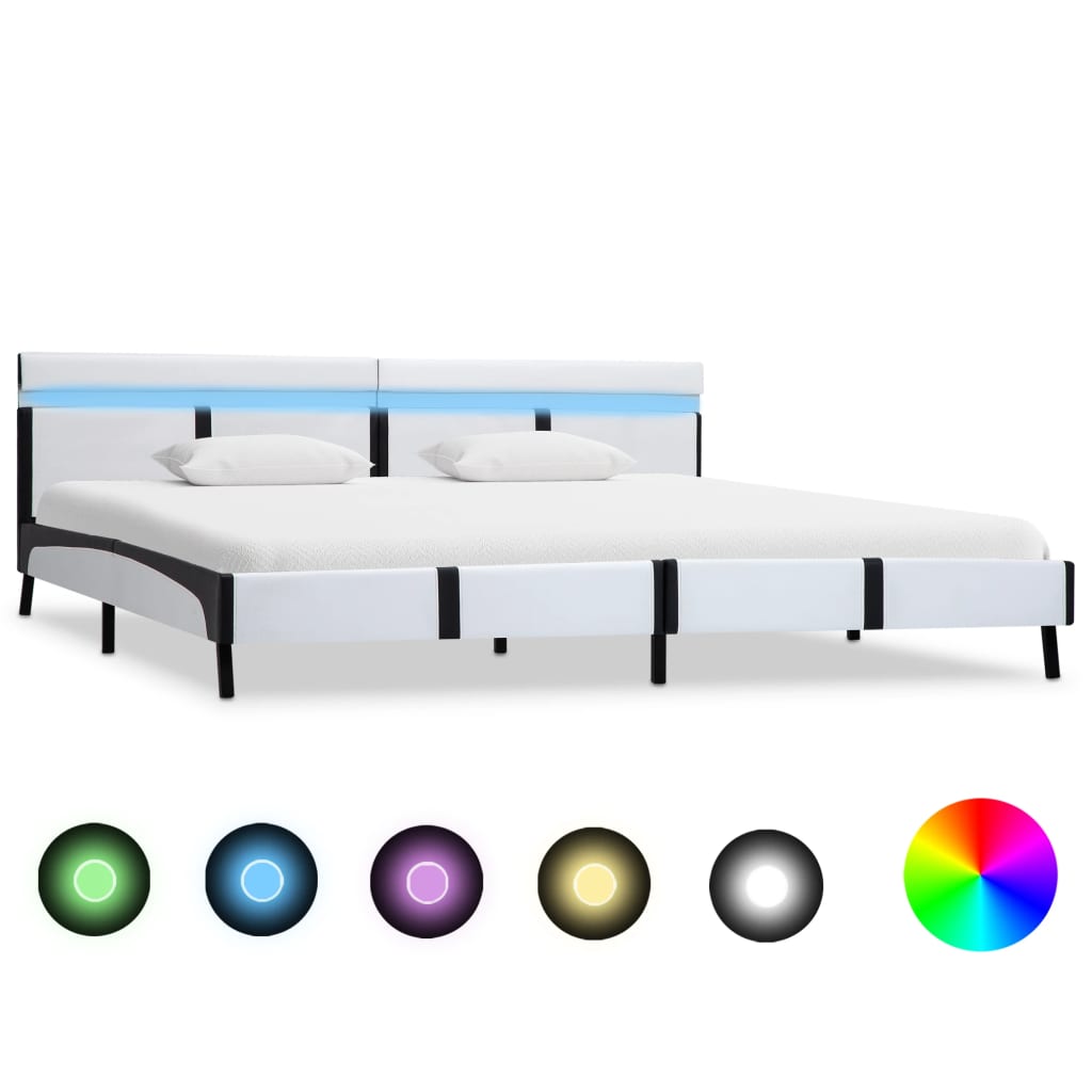 Estrutura de cama com LED em couro sintético branco e preto 90x200 cm