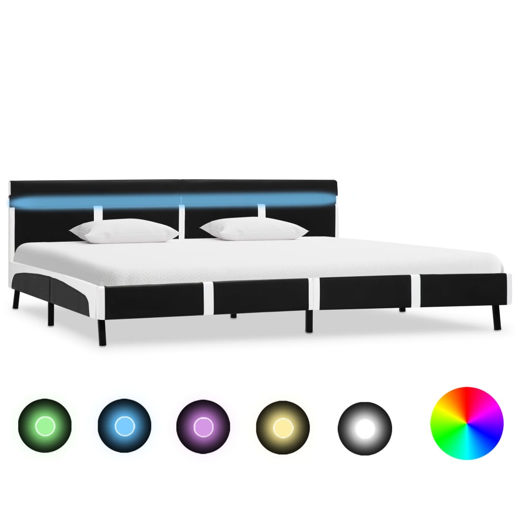 Estrutura de cama com LED em couro sintético branco e preto 90x200 cm
