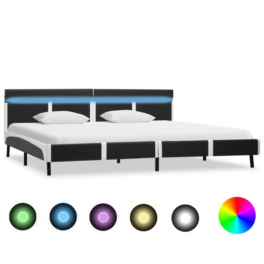 Estrutura de cama com LED em couro sintético branco e preto 90x200 cm