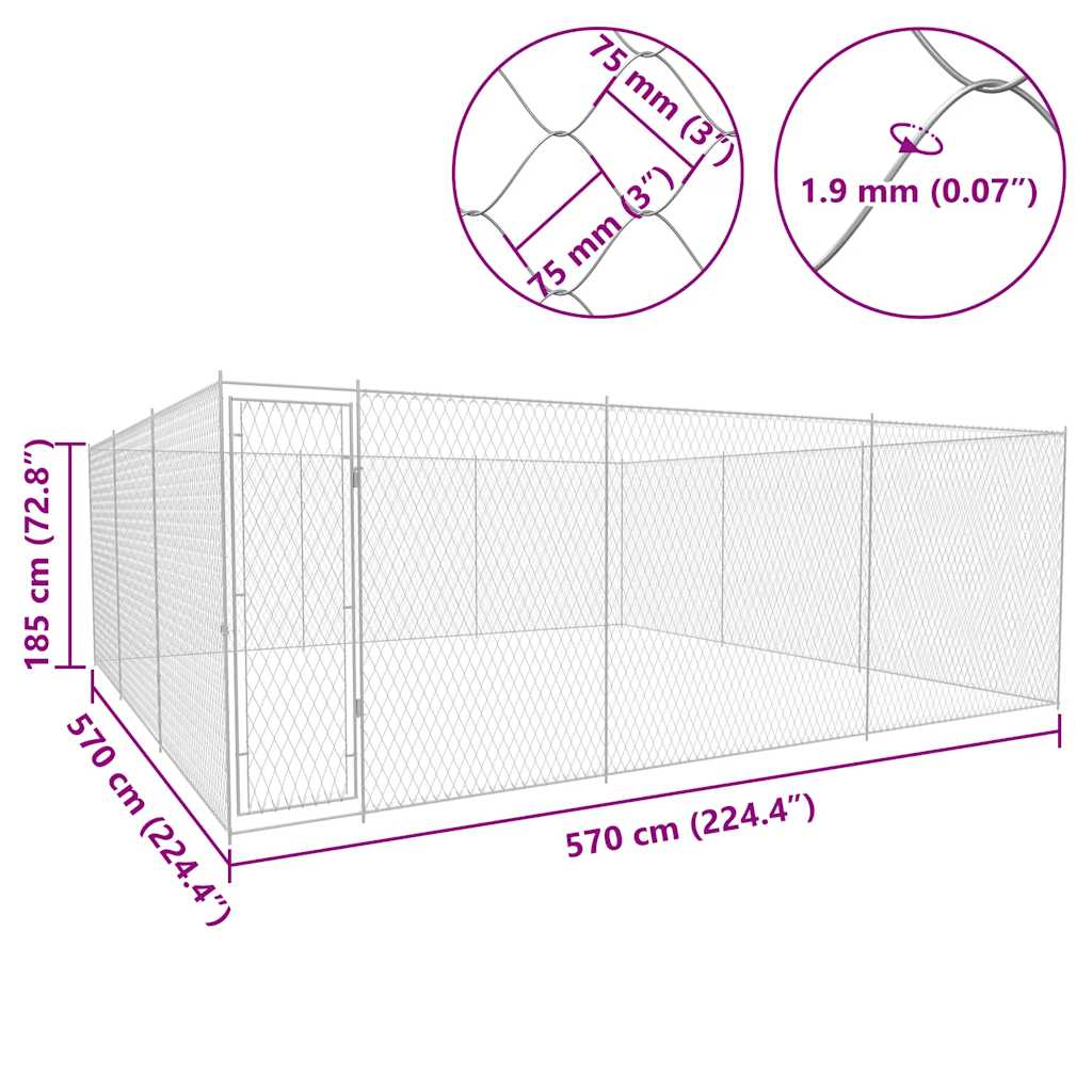 Perrera de exterior de acero galvanizado 570x570x185 cm