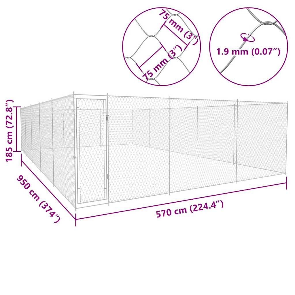Perrera de exterior de acero galvanizado 950x570x185 cm