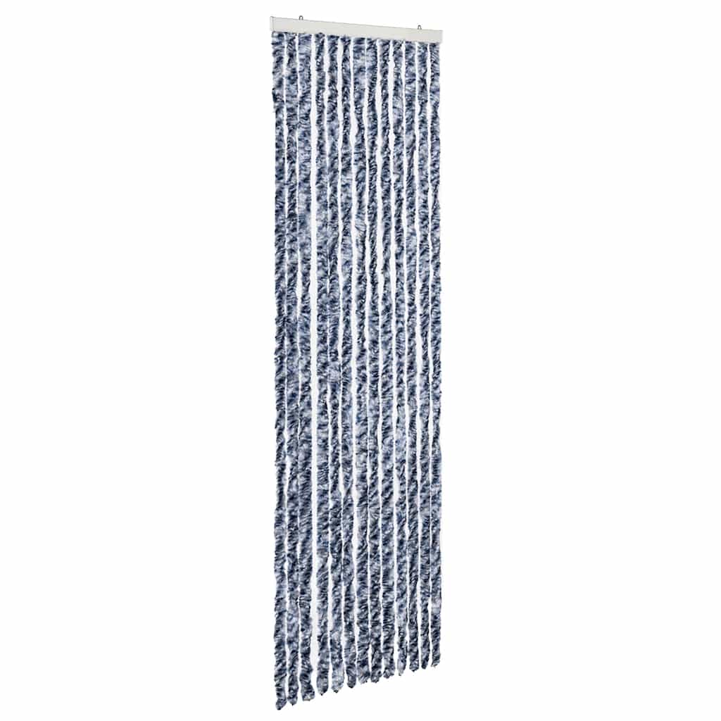 Cortina mosquitera chenilla azul blanco y plateada 56x185 cm