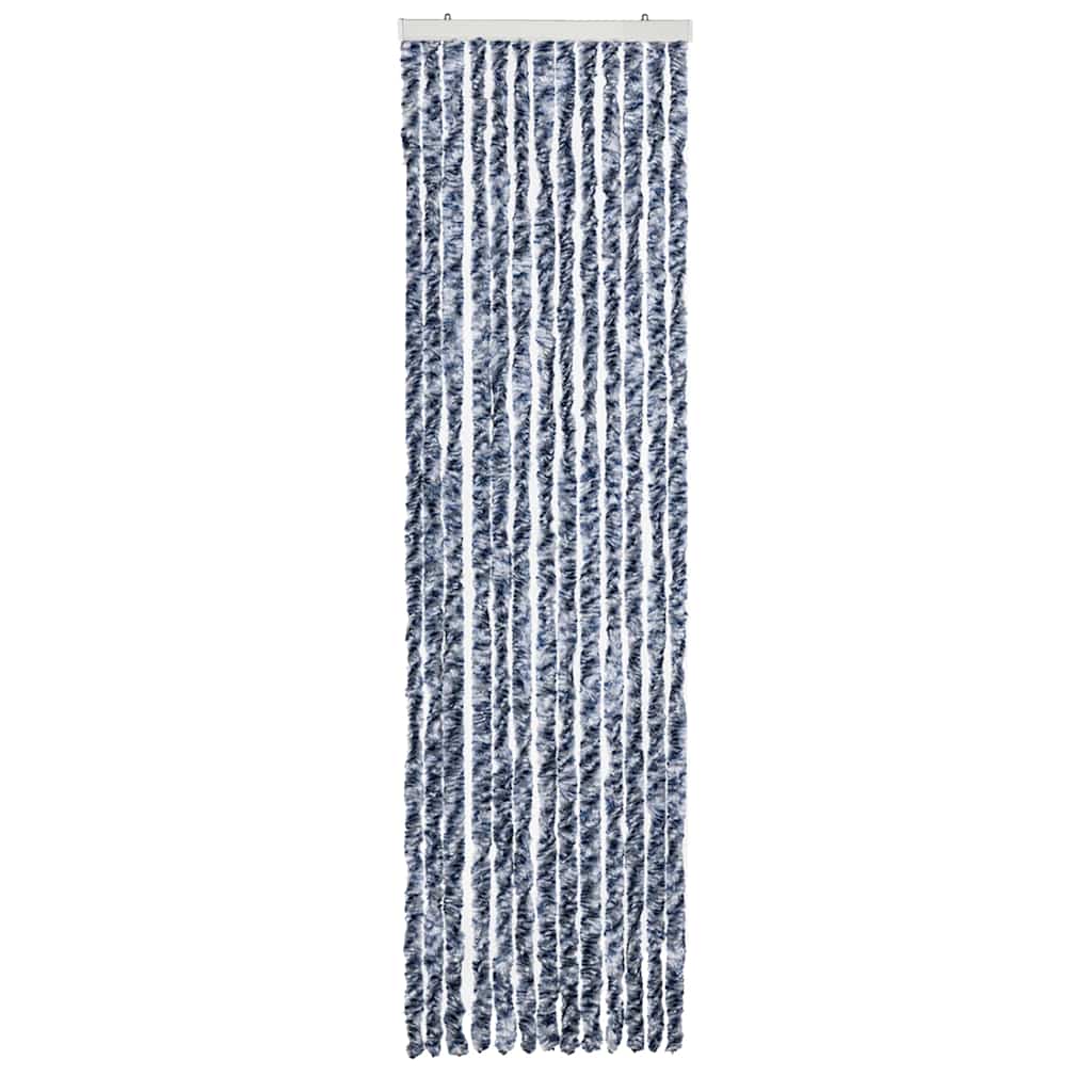 Cortina mosquitera chenilla azul blanco y plateada 56x185 cm