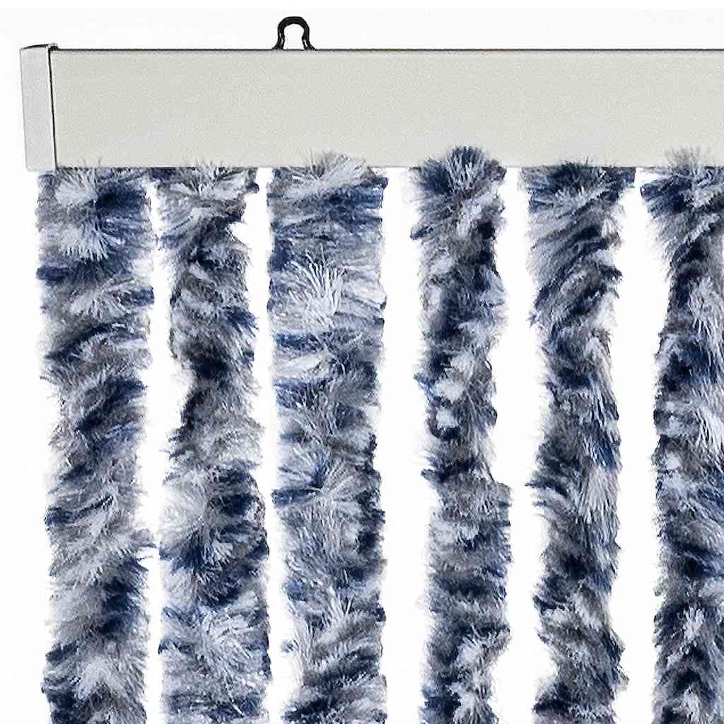 Cortina mosquitera chenilla azul blanco y plateada 56x185 cm