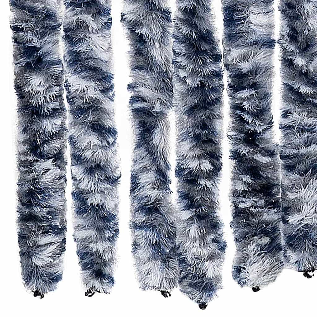 Cortina mosquitera chenilla azul blanco y plateada 56x185 cm