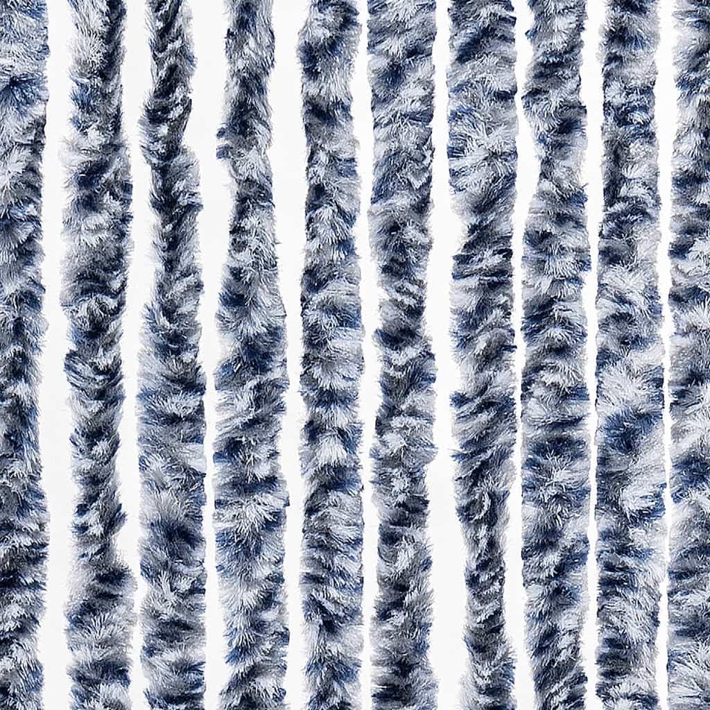 Cortina mosquitera chenilla azul blanco y plateada 56x185 cm