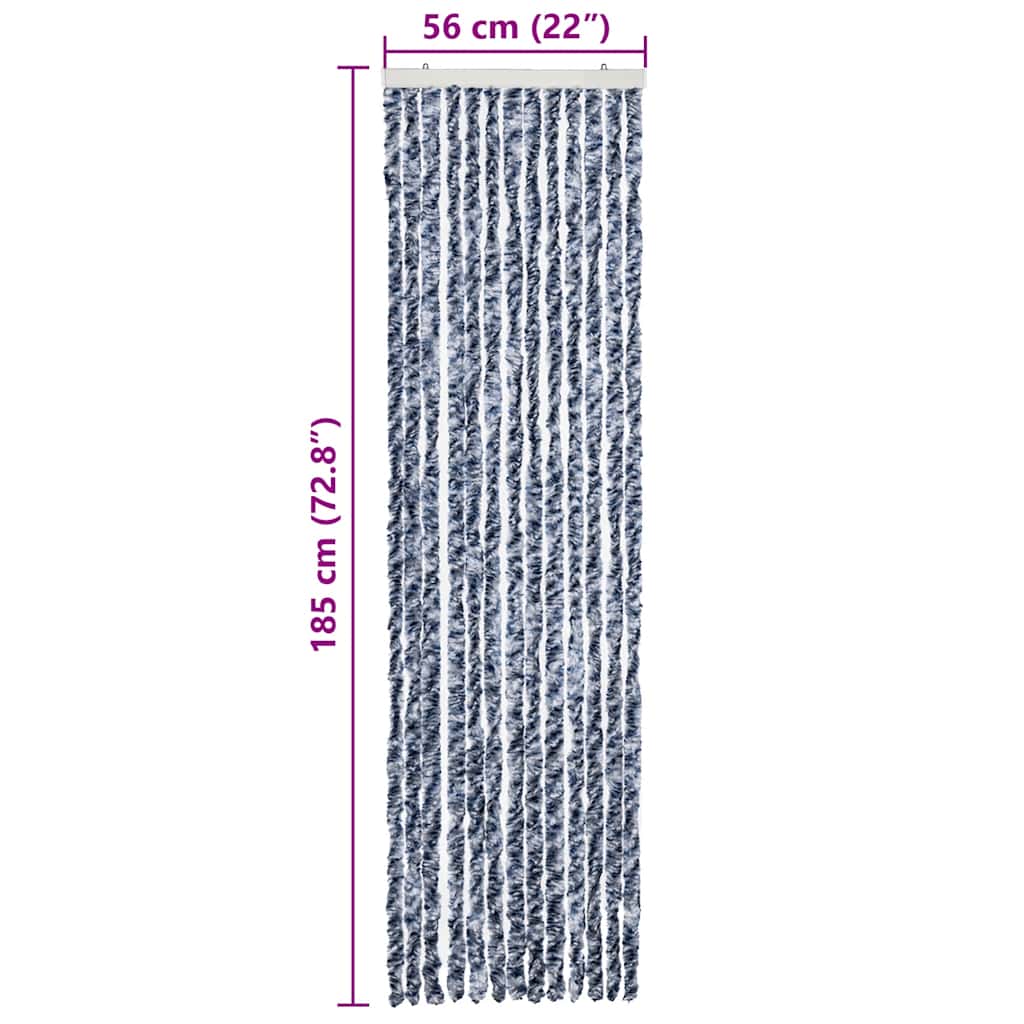 Cortina mosquitera chenilla azul blanco y plateada 56x185 cm